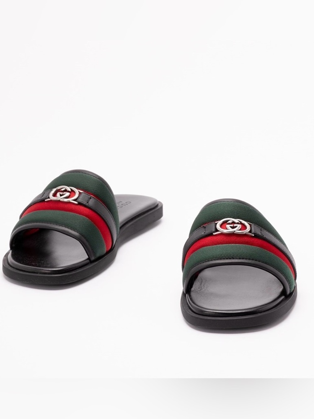 GUCCI GG logo web stripe slides sandals - Picture 2 of 5